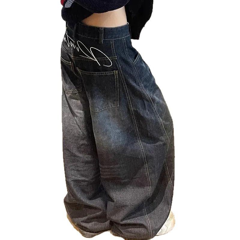 Повседневная женская одежда Джинсы Y2K Свободные Мешковатые Синие Выстиранные Уличная Мода Винтажные Брюки Карго Широкие Оверсайз Брюки Брюки Y2k