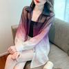 Women's Thin Sunscreen Clothing Loose In Summer with Gradient Colors Lightweight Cardigan Chiffon Shirt Top