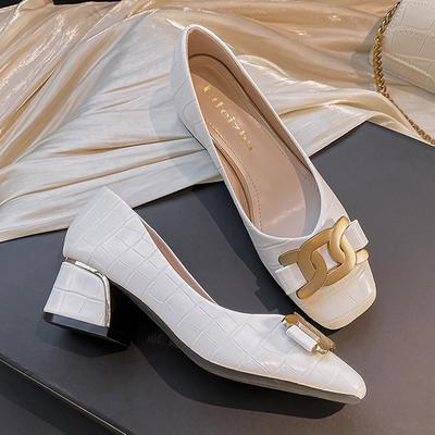 Модные туфли на массивном среднем каблуке, женские, роскошные туфли-лодочки с металлической цепочкой, Мэри Джейн под аллигатора, женские вечерние туфли с квадратным носком, туфли на каблуке, эспадрильи