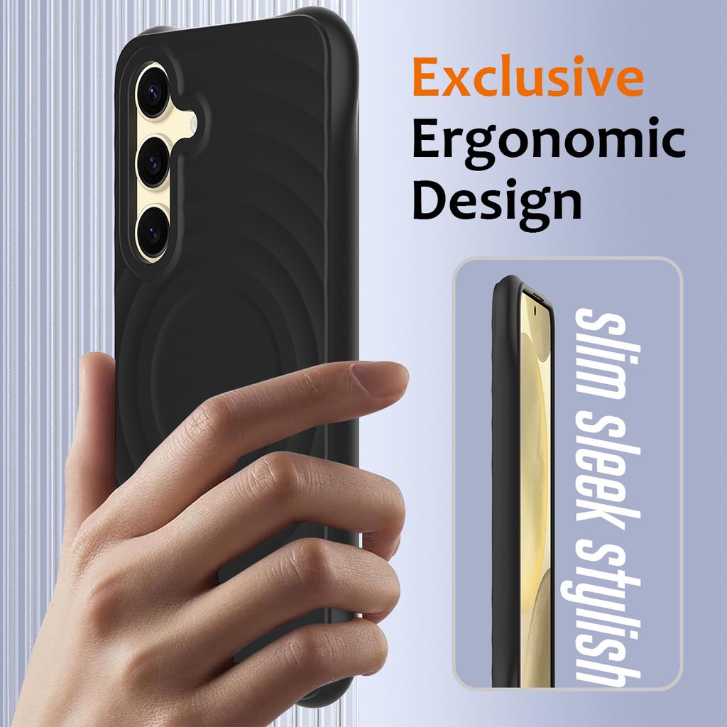 For Samsung Galaxy S25 Magnetic Case Ripple Texture Liquid Silicone Protective Cover with Strap