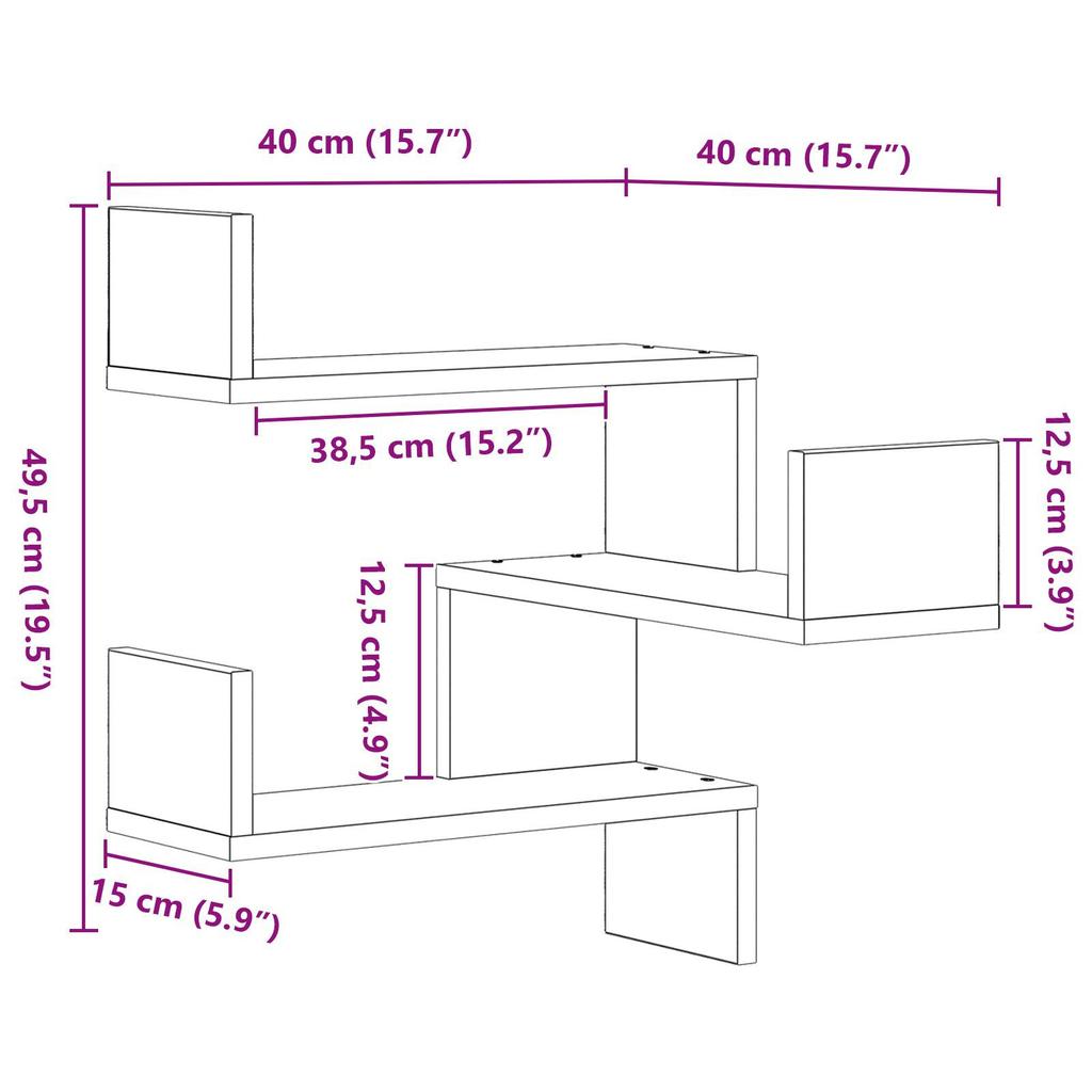 2 Pieces Wall Mounted Shelf for Bathroom, Living Room and Entrance Decorative Storage Rack, 40x40x49.5cm