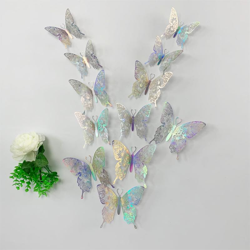 12pcs/Lot 3D Hollow Colorful Butterfly Wall Sticker For Children Room Kids Room Decor Wedding Decoration Living Room Bedroom Art