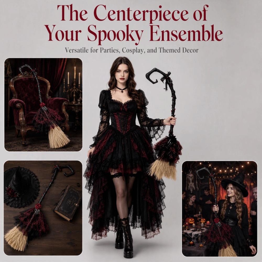 Gothic Style Cosplay Props Black Tulle Halloween Costume Harajuku Witch Broom Cosplay Events