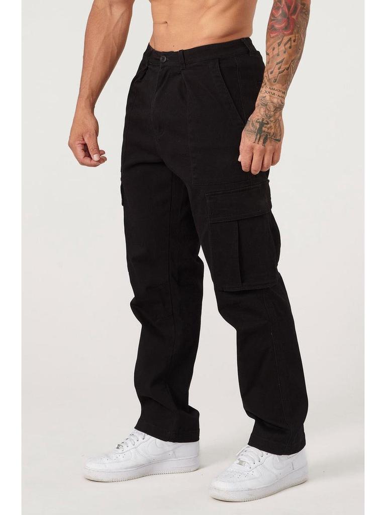 Мужские осенние брюки-карго в стиле пэчворк с большими карманами - Повседневные, однотонные, свободного кроя, зауженные к низу