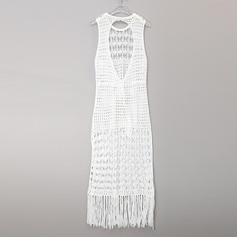 Летнее женское полое вязаное сексуальное платье с кисточками, пляжное бикини, прикрытие, праздничный купальник, длинное платье