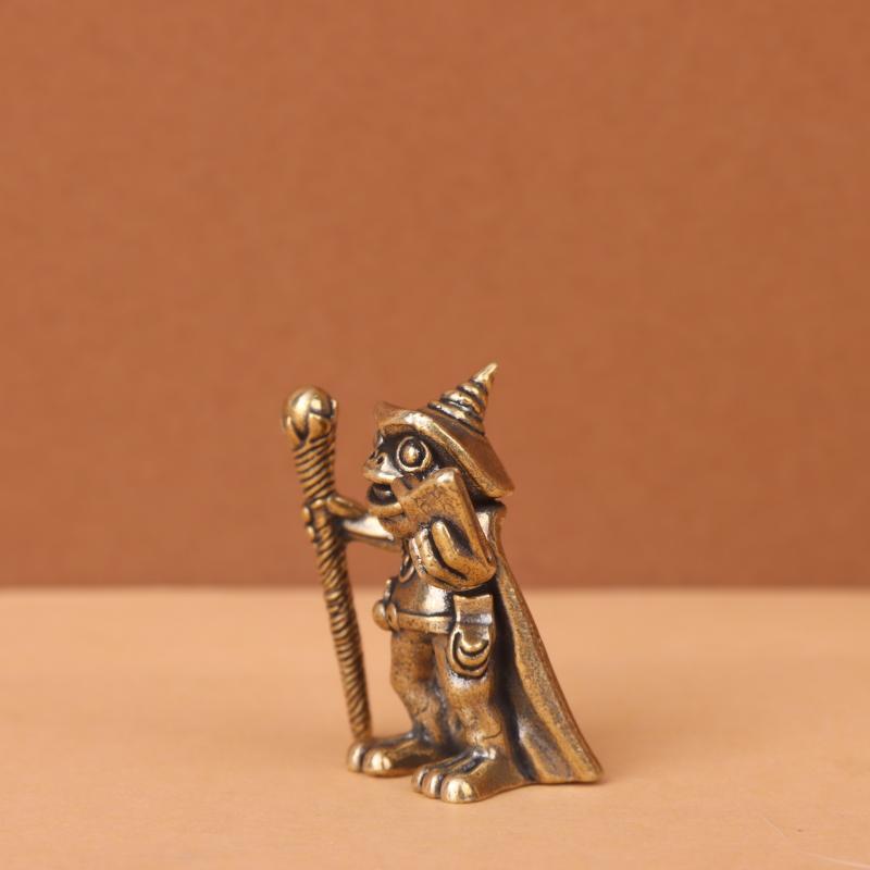 Solid Brass Frog Wizard Statue Vintage Handcrafted Fine Polished Finish Small Size for Bookshelf Desktop Home Decoration