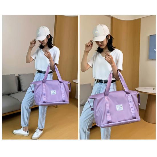 20-35L Women Travel Bag Large Capacity Zipper Closure Retractable Bottom Firm Stitching Great Load Bearing Foldable Duffel Bag Shoulder Overnight Bag