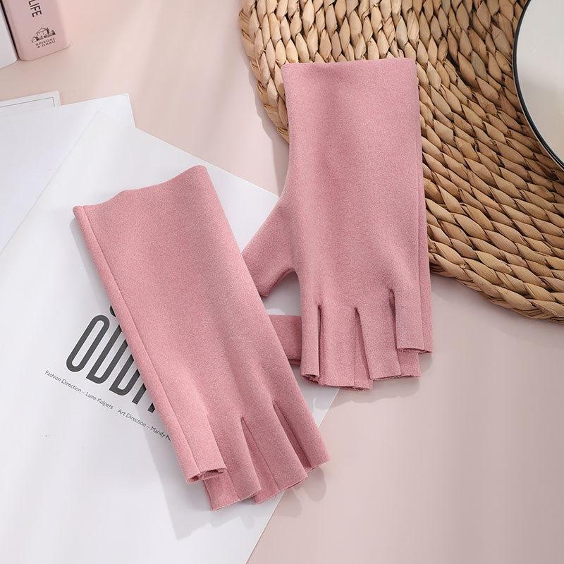 Half Finger Thermal Gloves, Heat Storage German Velvet Windproof Gloves, Flexible Writing Mittens, Cute Girls' Cold-proof Gloves