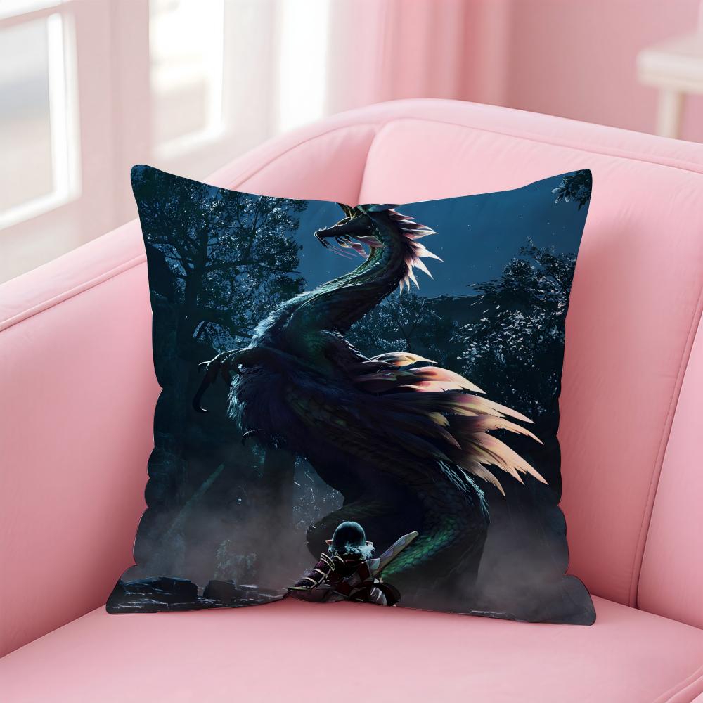 Game Adventurous MMonster HHunter WWilds Cushion Cover Pillow Case Soft Skin Friendly Fabric Comfort Concealed Zipper
