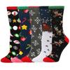 5 Pairs of Christmas Women's Socks with Reindeer and Christmas Tree Patterns, Warm Cotton Socks, Holiday Gift