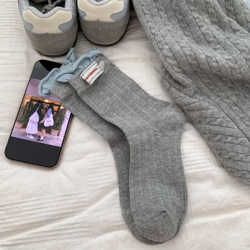 Women's Fall New All Purpose Fabric Standard Color Curled Boneless Middle Drum Pile Cotton Socks