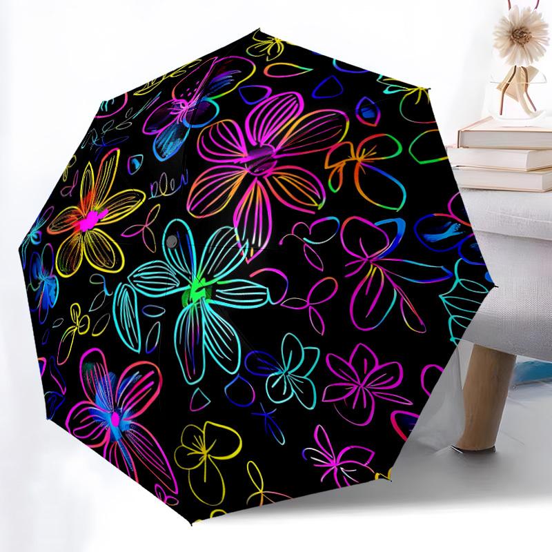 1pc Floral Vibrant Automatic Open/close Umbrella, 8-Rib sturdy structure, Auto Folding/Opening, Portable Travel Umbrella for Women,267