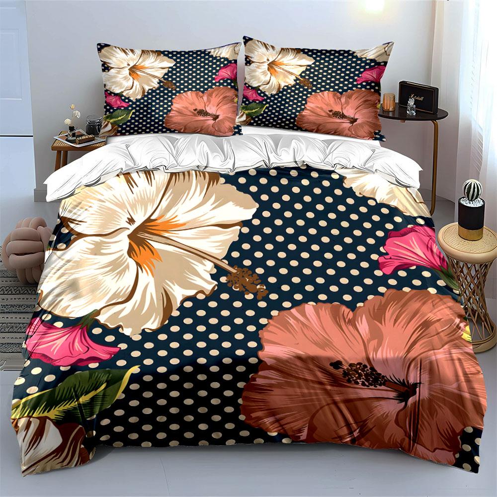 Elegant blooms on dots. Bedding sets Duvet covers Pillowcases(1* Duvet Cover 2* Pillowcases without duvet insert)