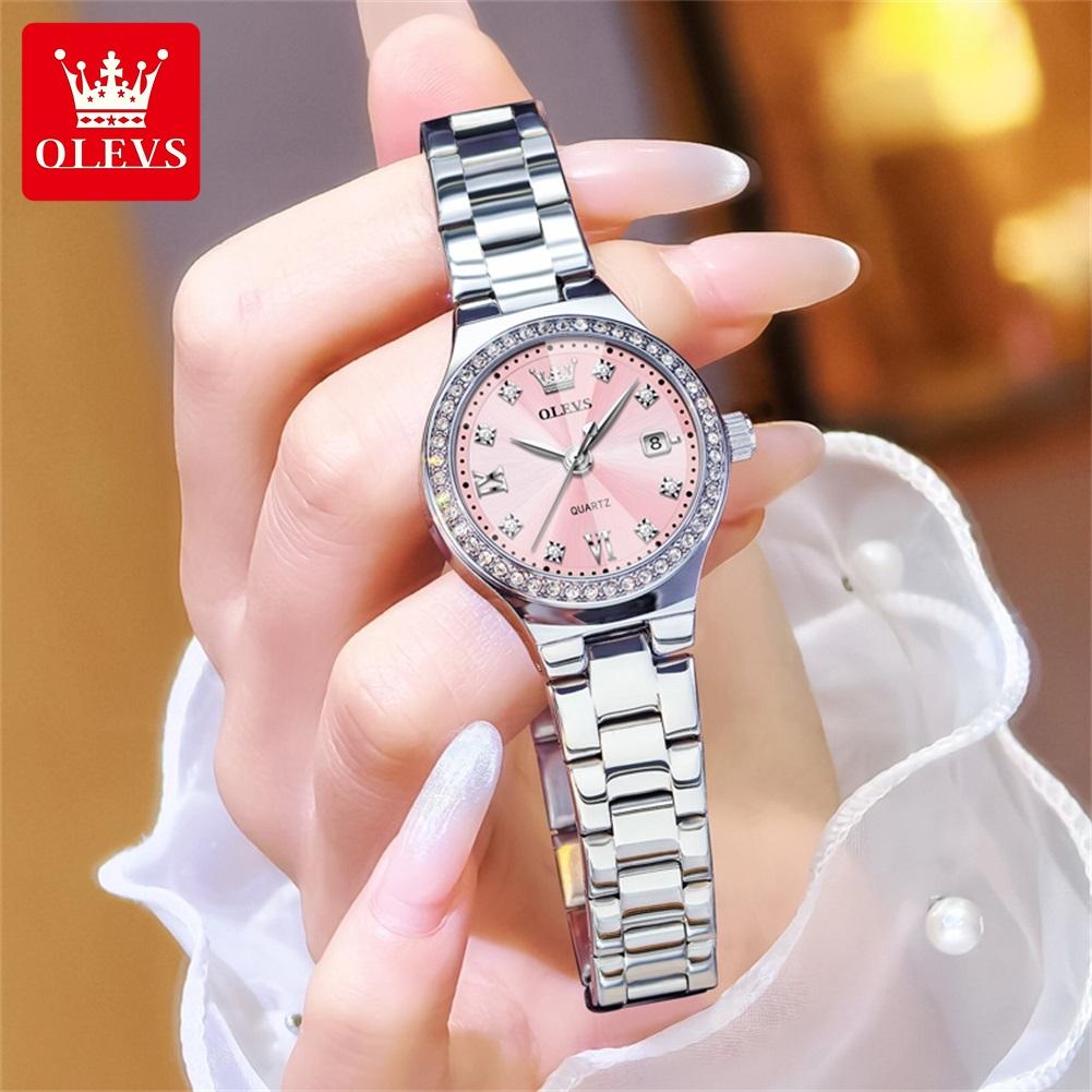 OLEVS 5628 Original Elegant Quartz Woman Dress Watch Stainless Steel Waterproof Watches For Women Diamond Scale Date Clock Reloj