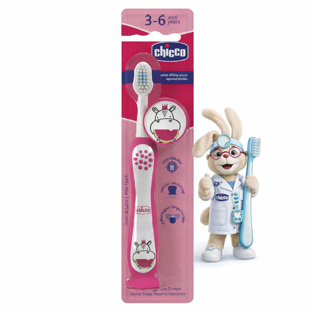 Chicco Pink Hippo Toothbrush 3-6 Years