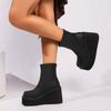 Женские сапоги осень-зима модные короткие полусапожки на танкетке женские сексуальные черные сапоги с круглым носком эластичные сапоги готическая обувь для женщин