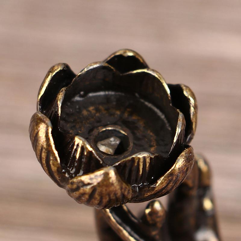 1Pc Vintage Buddha Hand Lotus Incense Burner Metal Backflow Incense Holder For Home Room Creative Tea Table Decor