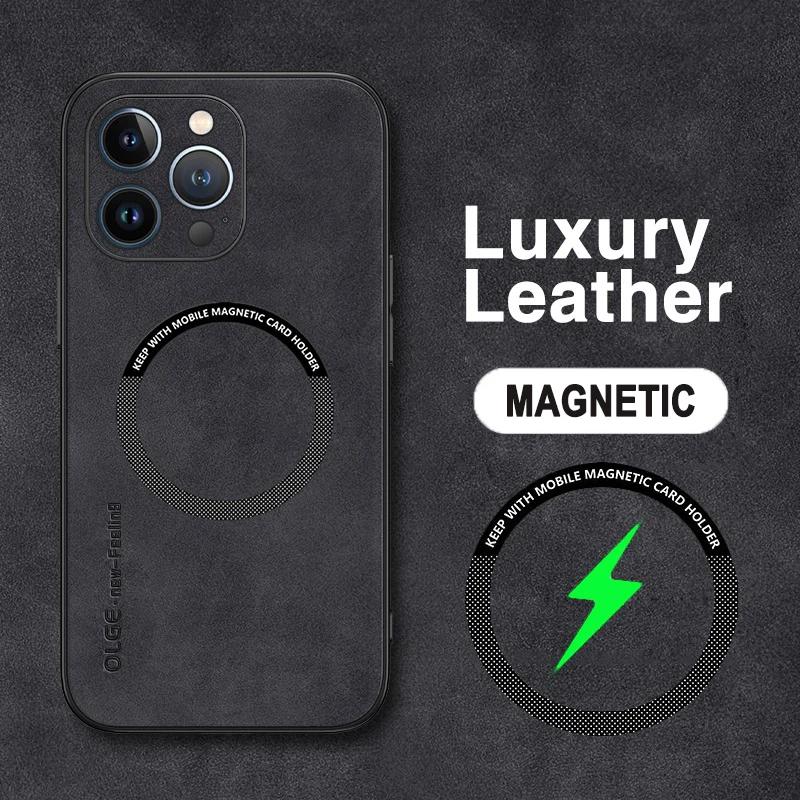 Magnetic For Magsafe Leather Case For iPhone 16 15 14 Pro Max 14pro 12 13 Pro Max 11 16e Luxury Wireless Charge Shockproof Cover