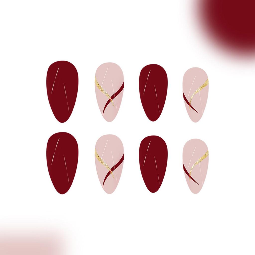 Короткие миндальные накладные ногти с глянцевым покрытием для новогоднего французского акрилового маникюра для женщин и девочек 24 шт.