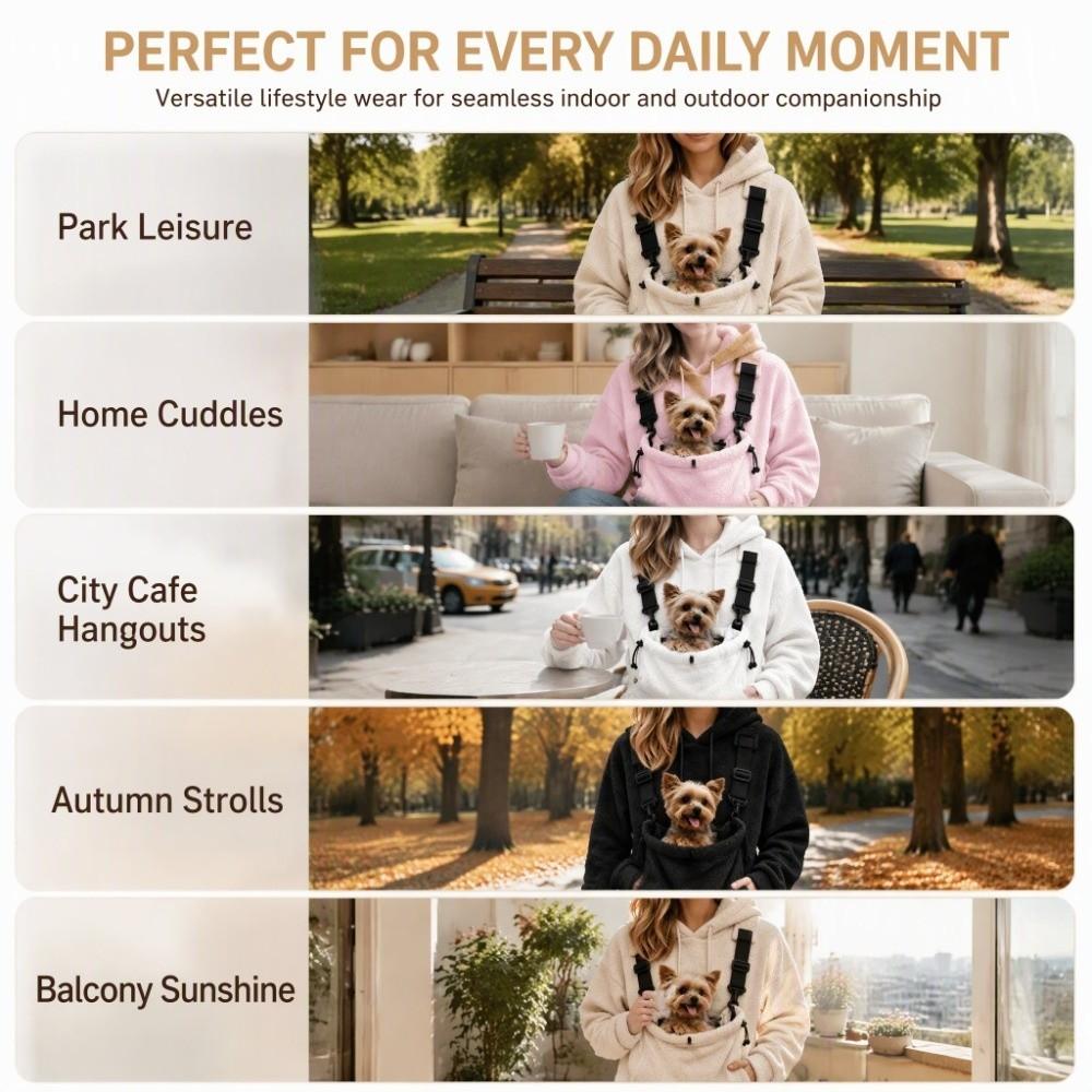 Adjustable Safety Straps Pet Carrier Hoodie Solid Color Loose Fitting Kangaroo Pocket Hoodie Cozy Warm Hooded Sweatshirt Casual