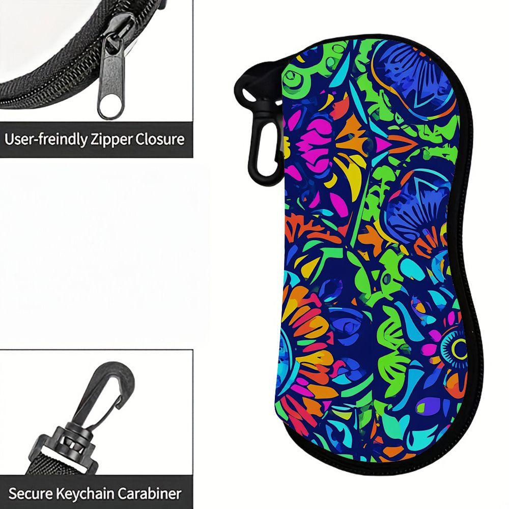 2D-Colorful Mandala Floral Patterned Sunglasses Case, Protective Eyeglasses Storage Pouch, Portable Zipper Eyewear Bag for Travel Daily Organizer Gift
