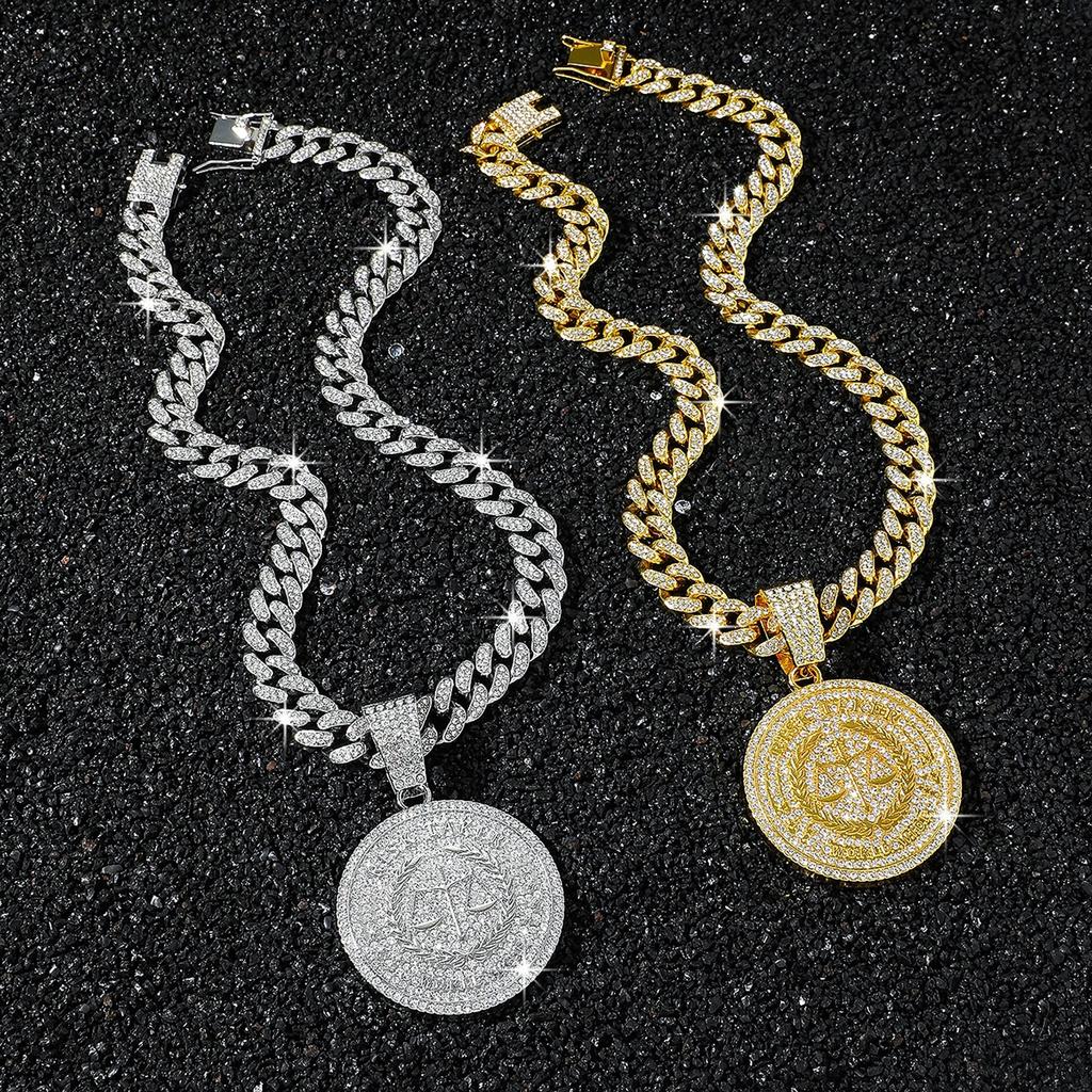 New Iced Out Justice Scale Pendant Necklace Alloy Gold Plated Full Rhinestone Cuban Chain Hip Hop Lawyer Attorney Symbol Jewelry