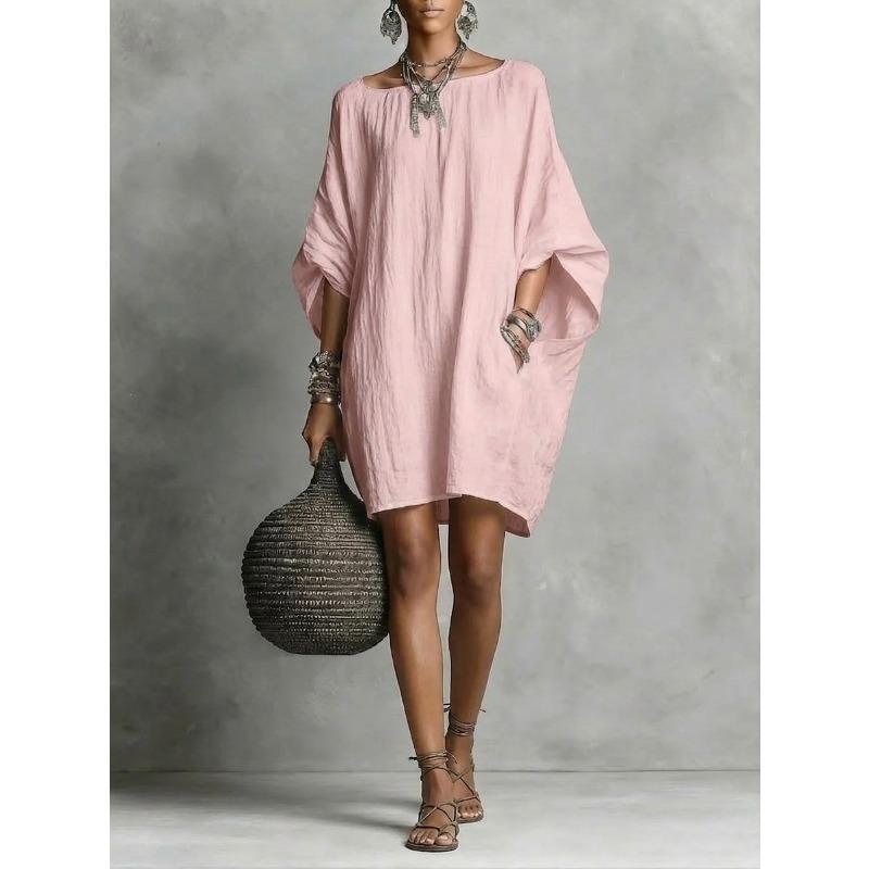 Women Vintage Solid Elegant Off Shoulder Long Sleeve Midi Casual Dress