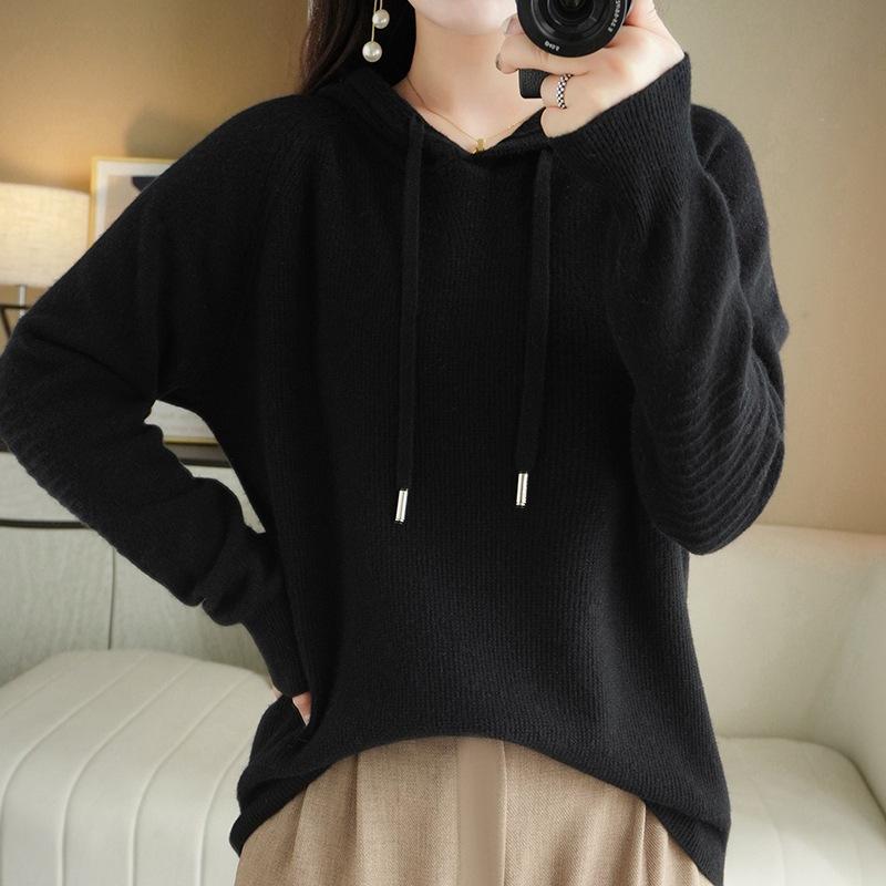 New Autumn and Winter Korean Style Women's Hooded Long-sleeved Sweater Women's Pullover Bottoming Solid Color Sweater