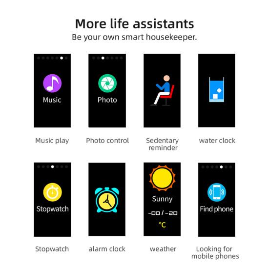 N8 Часы с поддержкой Bluetooth Многофункциональный мониторинг здоровья Сплав цинка 0,96 дюйма Смарт-часы