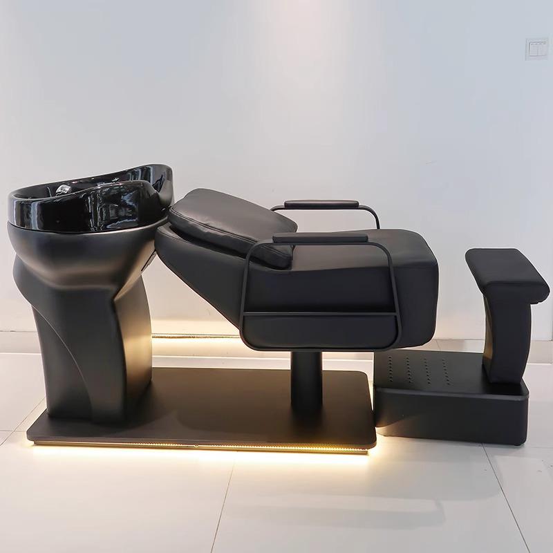 High-End Semi-Reclining Shampoo Bed with Ceramic Basin for Salons