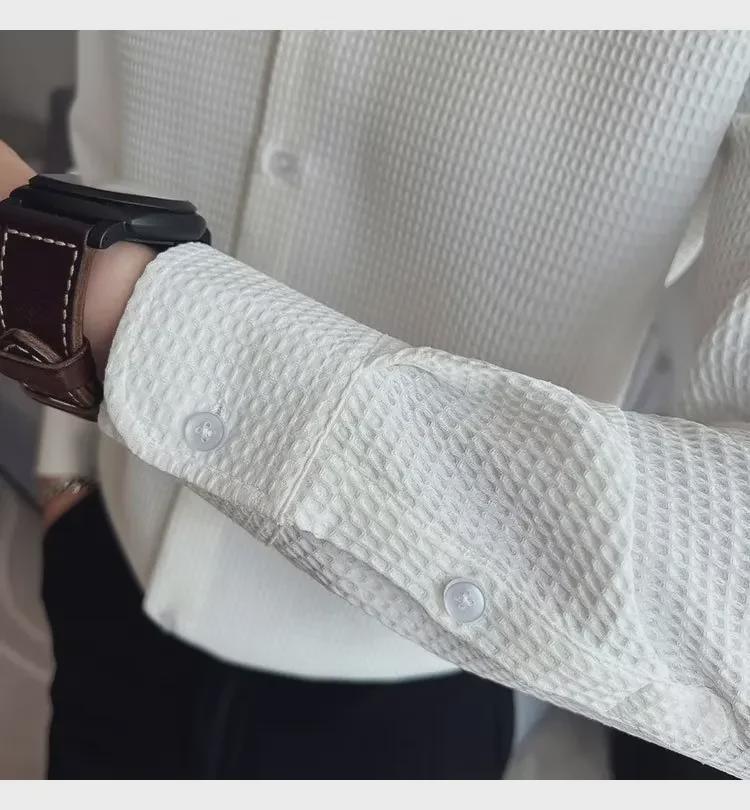 Men's New Long Sleeve Waffle French Business Shirt - Autumn/Winter Fashion