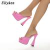 Fashion Eilyken 2025 New Women Slippers Slides Summer Design Fashion Peep Toe Square Heels 13cm Gladiator Sandals Shoes