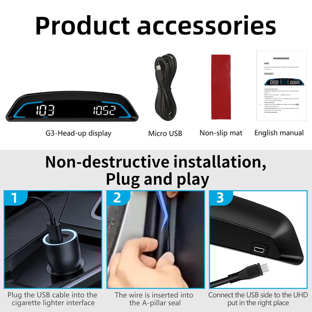 G2 G3 Автомобильный GPS HUD Спидометр Head Up Display HD Цифровой экран Сигнализация превышения скорости Спидометр Автомобильные электронные аксессуары
