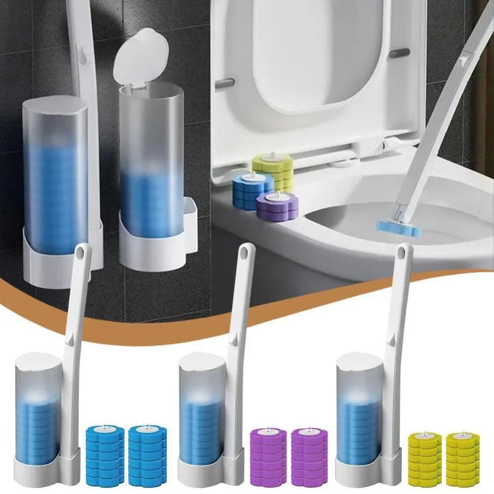 Disposable Toilet Bowl Refills Upgraded Toilet Bathroom Cleaning Sponges Pads Cleaner Heads Supplies With Brush