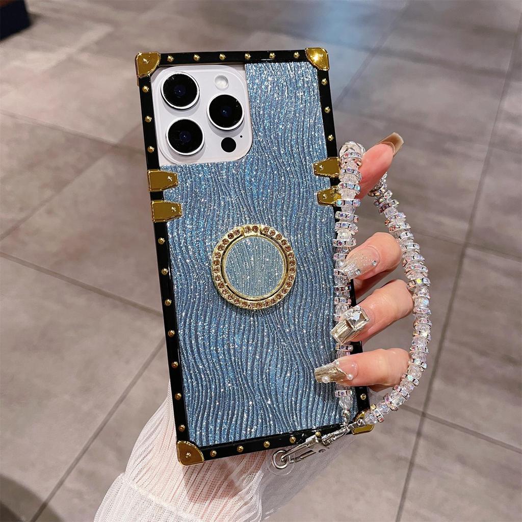 Блестящая подставка для Apple 17 Pro Max & iPhone 16/15 Силиконовый чехол с браслетом