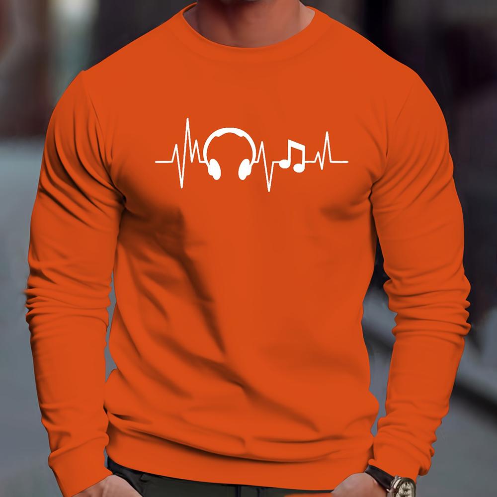 Мужская осенняя повседневная футболка с длинным рукавом и круглым вырезом 2023 года, новые мужские спортивные топы с 3D-цифровой музыкальной печатью, зимняя нижняя рубашка