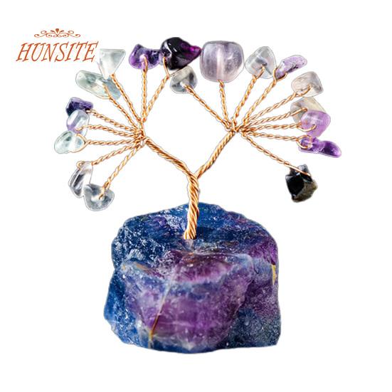 Красочный орнамент из натурального камня с основанием, денежное дерево с положительной целебной энергией