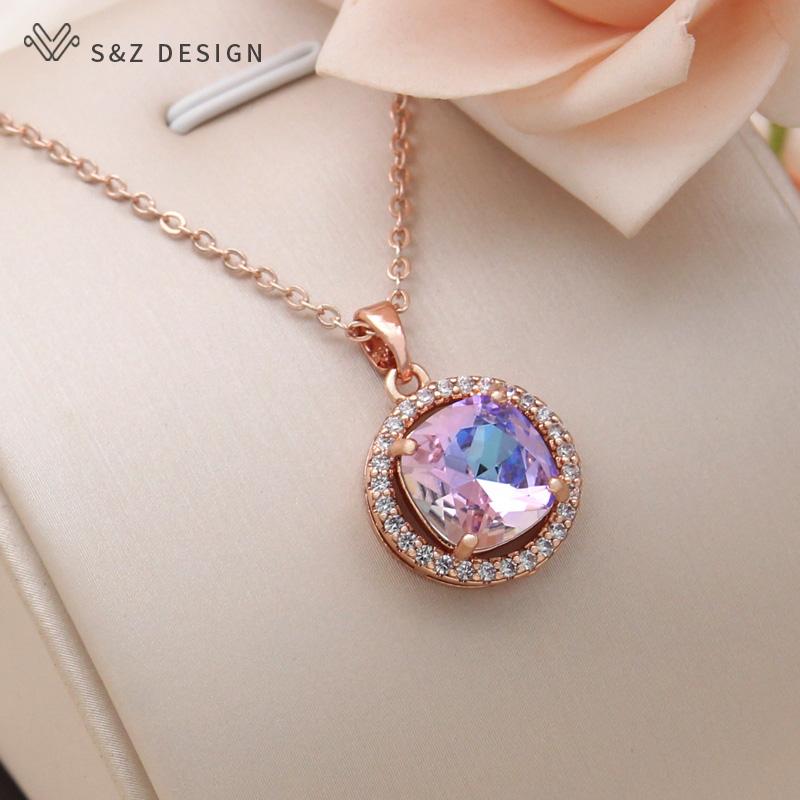 Модное ожерелье с подвеской из розового золота и квадратным кристаллом для женщин, свадебное украшение из кубического циркония, подарок