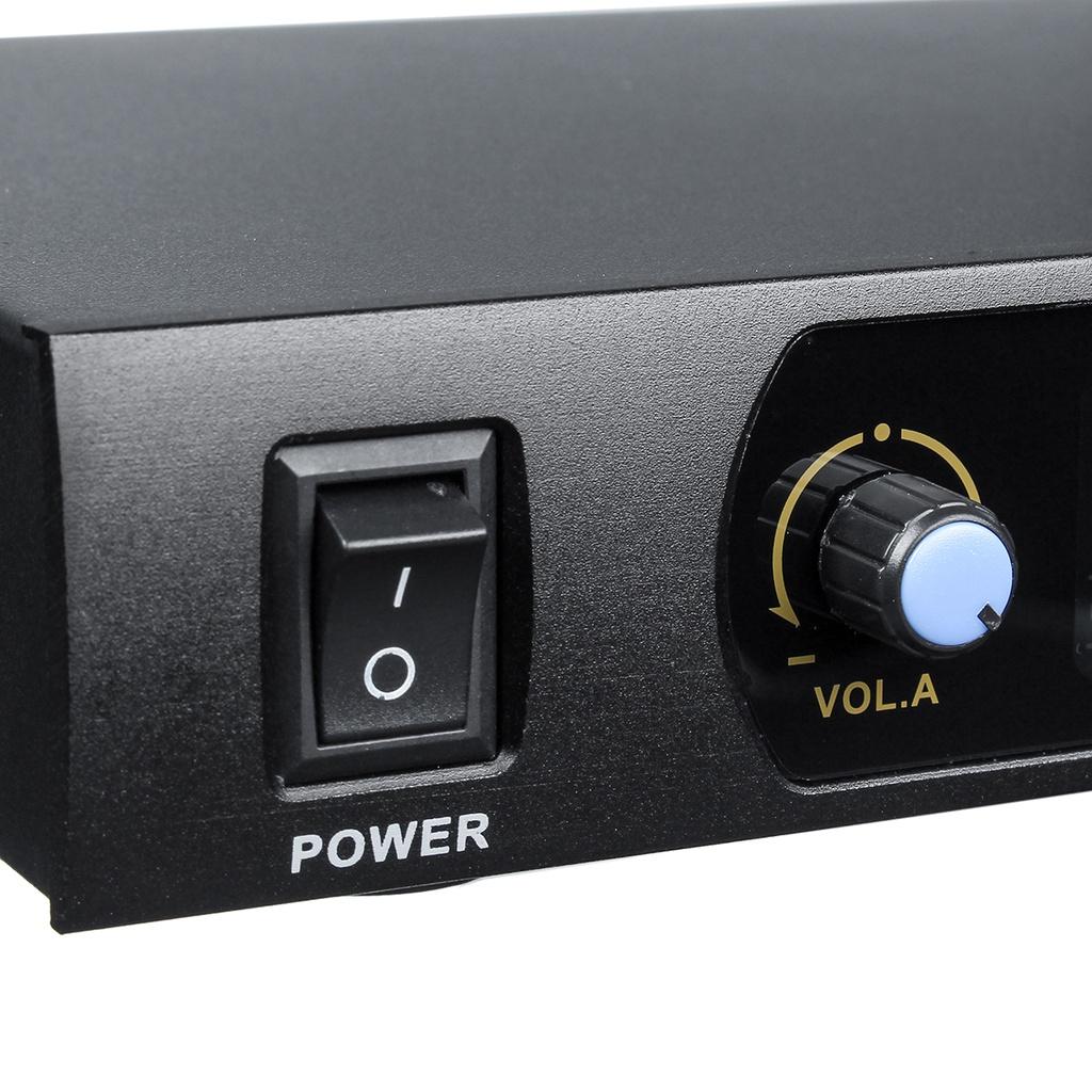 UHF Беспроводная микрофонная система, 2 канала, 2 беспроводных портативных микрофона, караоке, вечеринка, кардиоидный микрофон, регулируемая частота