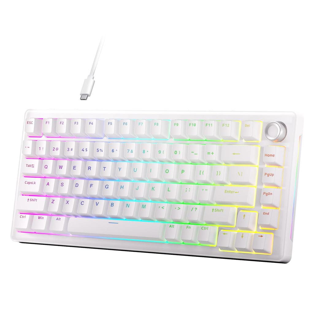 DIERYA DK81E Gaming Keyboard with Gasket Mounting Wired Mechanical Keyboard with Volume Knob RGB Backlighting Cream Switches Customizable Gaming
