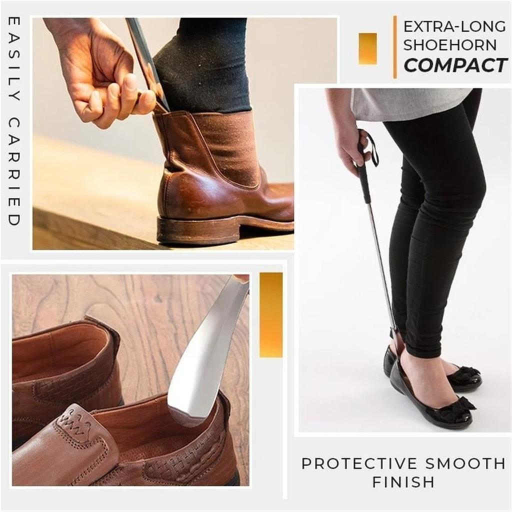 Длинный рожок для обуви из нержавеющей стали, выдвижной супердлинный съемник обуви, подъемник для обуви