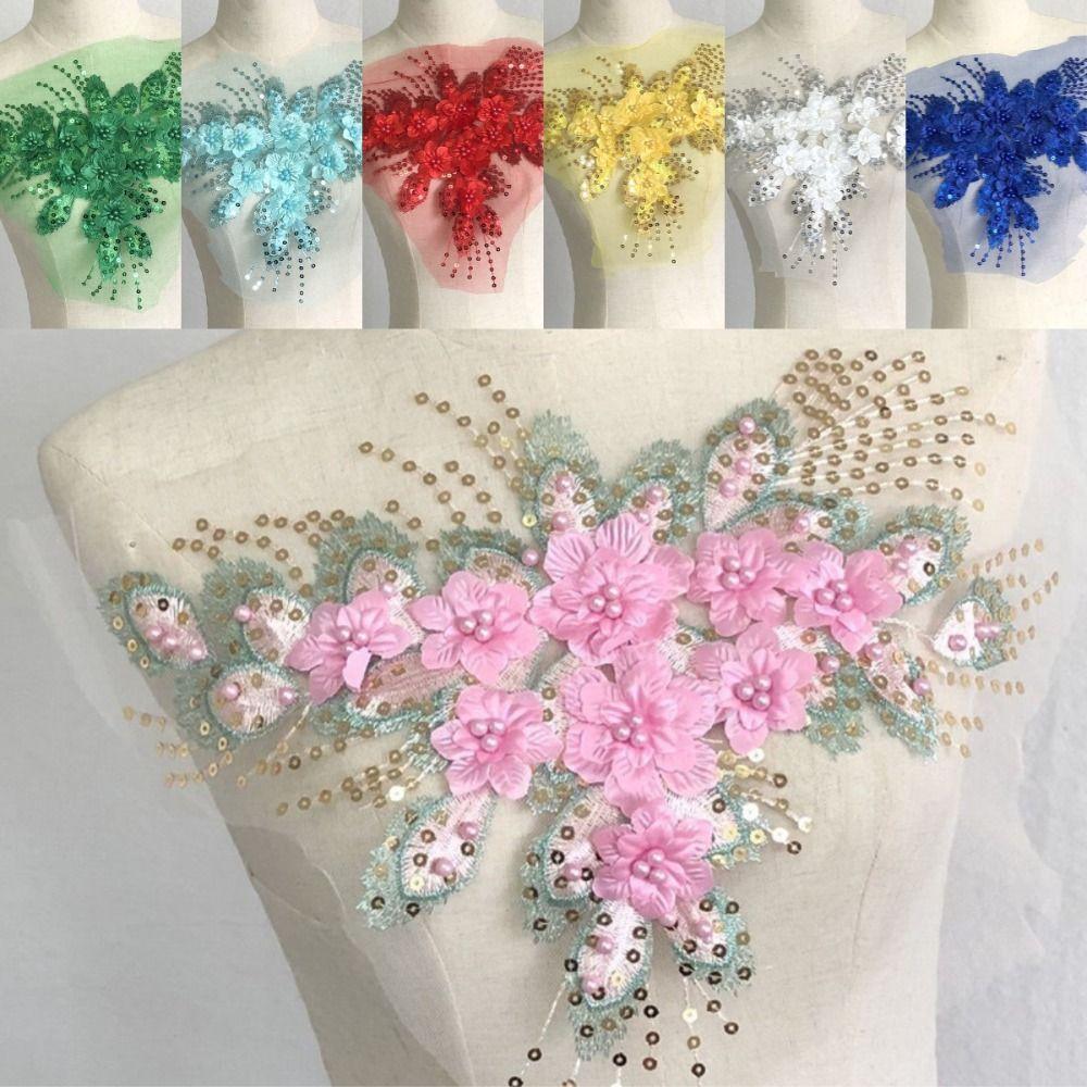 3D Cloth Sticker Bead Phoenix Tail Flower Clothing Sew Patches Floral Lace Fabrics Applique Skirt