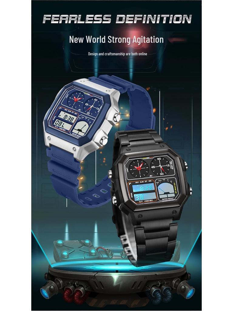 Sanda Temu Студенческие спортивные часы с измерением температуры, водонепроницаемые, двойной дисплей, многофункциональный квадратный дизайн