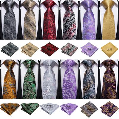 Мужской шелковый галстук с узором пейсли, деловой свадебный галстук, носовой платок, запонки