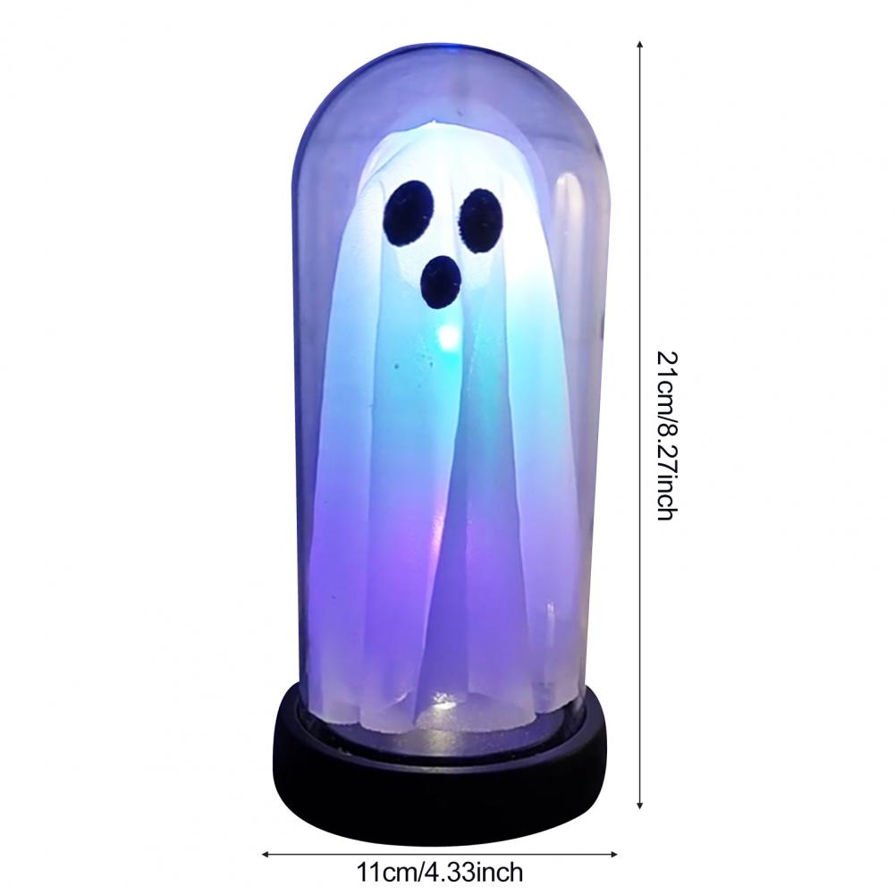 Spooky LED Ghost Cloche Light Halloween Decor Home Ambient Tabletop Glass Lighting up for October Festive
