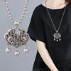 Retro Silver Peace Lock Pendant Necklace - Four-sided Wealth Women's Long Sweater Chain In National Style