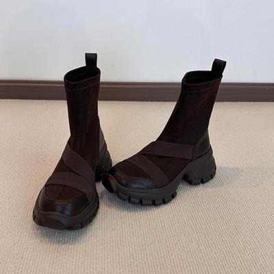 Версия из коровьей кожи~ Дизайнерские замшевые ботинки Мартина на толстой подошве с перекрестными ремешками, женские ретро простые эластичные ботинки