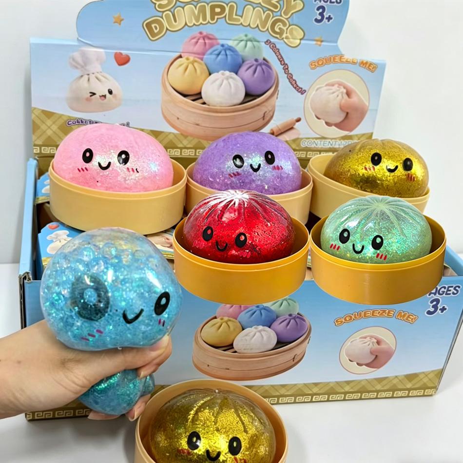Новые 1-12 шт. Блестящие пельмешки Squishy с коробкой, Сенсорная игрушка-сжималка «Пельмешки» для снятия стресса