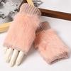 Winter Women's Warm Fluff Knitted Gloves Soft Half Finger Gloves Rabbit Fur Mittens