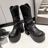 Модные 9 см Зимние Женские Ботильоны Плюшевая Пряжка Ремешок Блочный Высокий Каблук Платформа Ботинки Вечеринка Ботильоны Боковая Молния Черные Кожаные Туфли